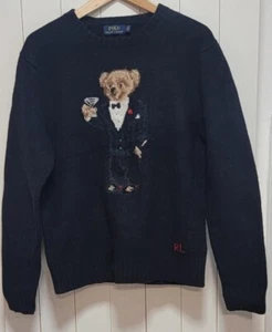Polo Ralph Lauren Polo Bear Martini Tuxedo Knit Sweater Black Men's Size LG - Picture 1 of 10