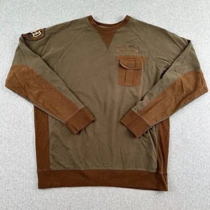 Vintage Y2K Harley Davidson Long Sleeve Shirt Motorcycle Green Brown Patch Army - Picture 1 of 12