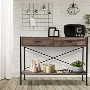 Artiss Console Table 2 Drawers Walnut Marconi - Picture 1 of 9