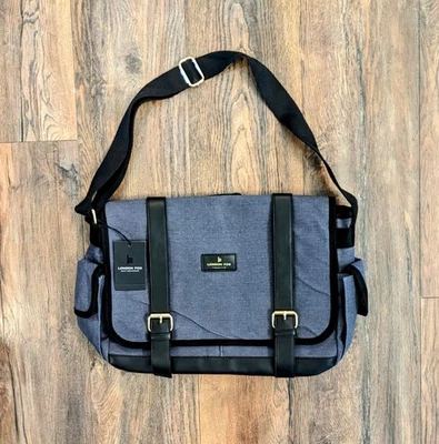 Bolsa carteiro London Fog lona edição 100 anos alça de ombro denim nova com etiquetas  - Imagem 1 de 4