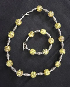 Venezianische Murano Damen (18") Halskette & Armband (7,75") Glas Vintage selten gelb - Bild 1 von 13