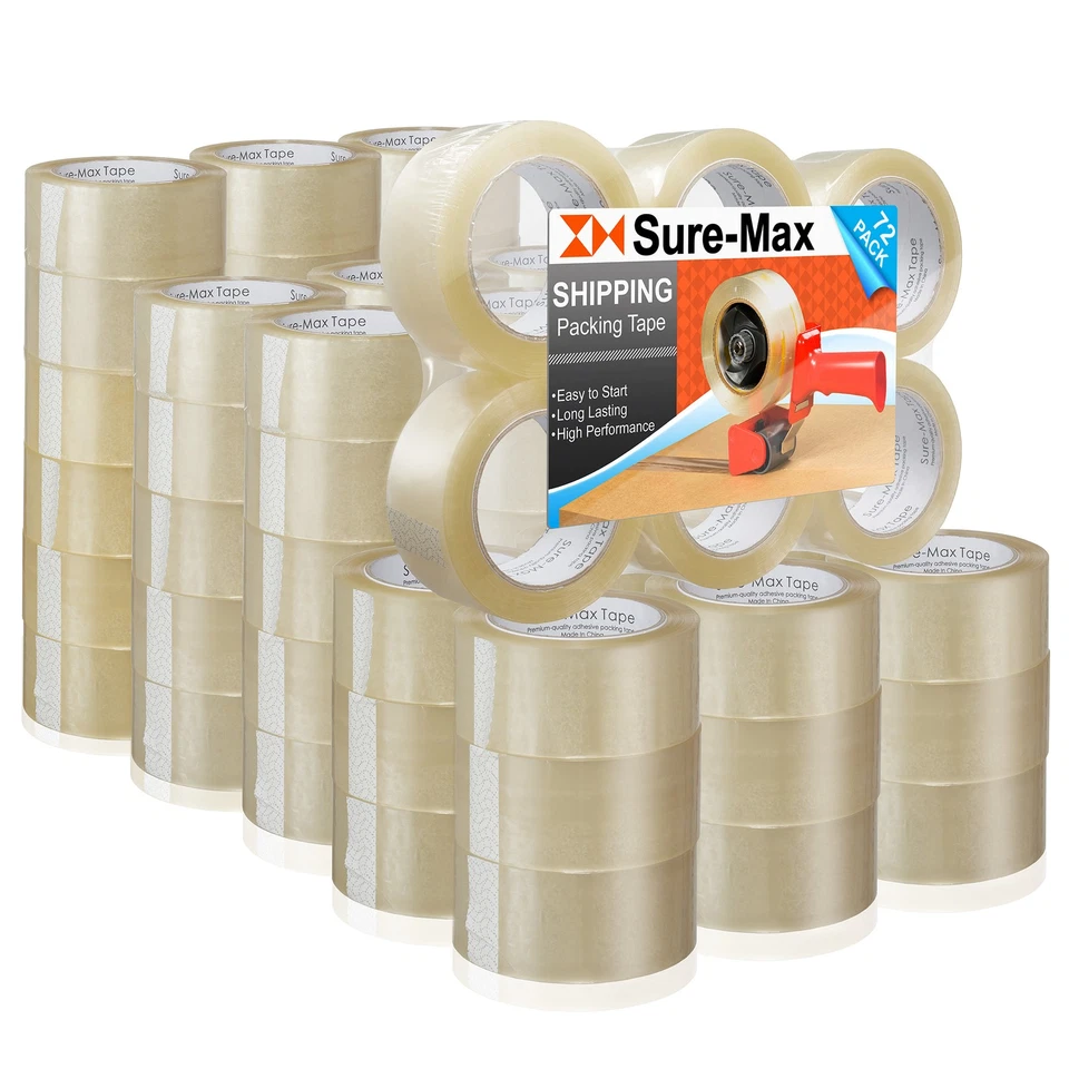 72 Rolls Carton Sealing Clear Packing Tape Box Shipping- 1.8 mil 2" x 110 Yards - Image 1 of 4