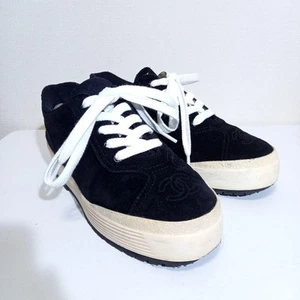 Chanel Negro Gamuza Marca CC Plataforma Cuero Tenis Zapatos Talla 36 - Imagen 1 de 12