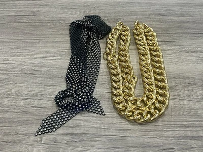 Cadena Miami Cuban 24" enchapada en oro sintético ancho gran hip hop con corbata de piedra negra Foto 1 de 3