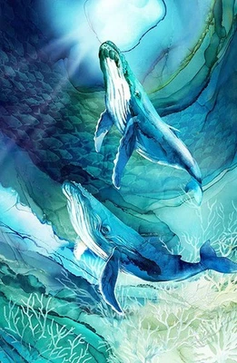 Northcott Deep Blue - Deslumbrante PAINEL BALEIA JUBARTE -DP28120-48- Pelo painel - Imagem 1 de 2