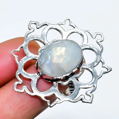 Rainbow Moonstone Gemstone Handmade 925 Sterling Silver Jewelry Ring Size 7 D600 - Image 1 of 3