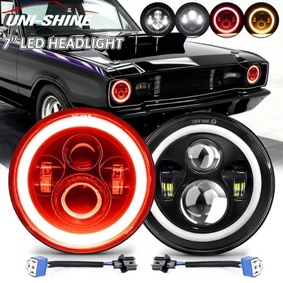 Par de faros LED redondos DOT de 7 pulgadas halo rojo drl aptos para Dodge Dart 64-1976 D100 Foto 1 de 4