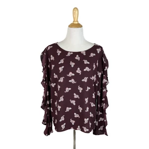 NWT 1. STATE Women's Purple Paisley Ruffle Slit Sleeve Blouse Size XL A8 - Picture 1 of 6