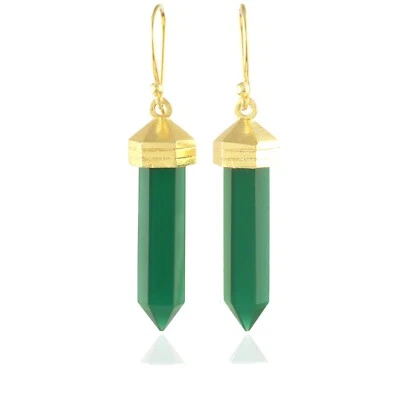 Pendiente colgante único enchapado en oro de ónix verde, pendiente oriental, pendiente de piedras preciosas Foto 1 de 3