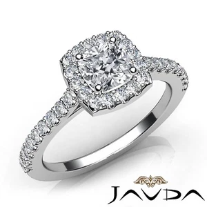Anillo de compromiso de diamantes con halo cojín pavé corte U GIA E-VVS2 oro blanco 1,31 quilates - Imagen 1 de 12