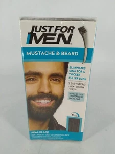 Just For Men Mustache & Beard (M-55) Brush-In Color Base - Real Black (3 Pack) - Picture 1 of 7
