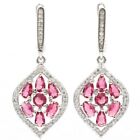 Highly Recommend Pink Tourmaline White CZ Dating Females Silver Earrings 