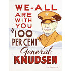War WWII USA General Knudsen Materiel Expert Advert Wall Art Canvas Print 18X24
