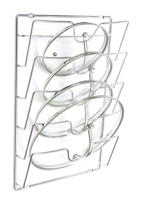 BSM MARKETING Pan Lid Storage Rack Kitchen Cupboard Cabinet Saucepan Holder 5 Lids Chrome