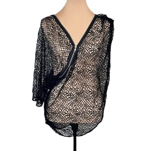 NWT Sugar Lips Black Mesh Fishnet Top Sz.S One Sleeve Sheer Zipper Grunge Goth - Picture 1 of 8