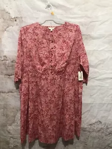 NWT Floral Magic Garden Button Elastic Waist Dress sz 2X Terra Sky Puff SL BOHO - Picture 1 of 5
