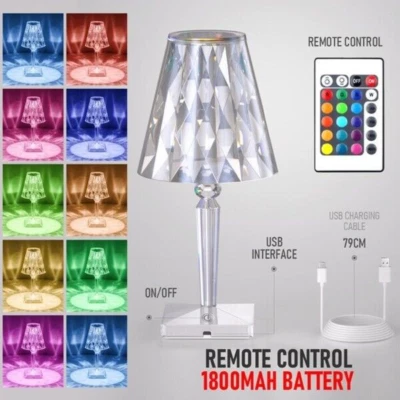 Lampada Cristal da Tavolo Multicolore Touch a Led Luce Portatile Telecomando - Immagine 1 di 4