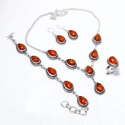 Juego de joyas hechas a mano de plata 925 con piedras preciosas de ámbar báltico Foto 1 de 4