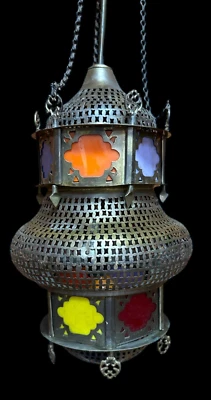 Luminária pendente vintage bronze mosaico turco vermelho azul amarelo verde 20 x 12 - Imagem 1 de 4