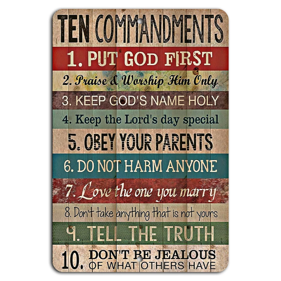 Ten Commandments Rustic Vintage Sign - Religious Inspirational Wall Art - Image 1 of 1