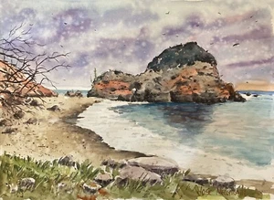 Original Painting in Watercolor "Southern California Coast” 15"x 11" NOT A PRINT - Picture 1 of 6