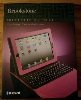 PINK Brookstone Bluetooth Keyboard with Portfolio case for iPad 2 Tablet - Image 1 of 3