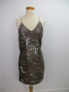 Greylin Dress Size Small Brown Sequins Bra Straps Racer Back Lined Side Panel - Picture 1 of 5