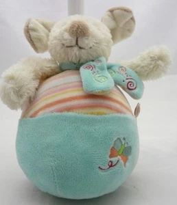 Noukie's chien velours beige/bleu rayé culbuto grelot 21 cm - Picture 1 of 2