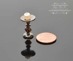 1:12 Casa de Muñecas Miniatura Alto Rubí Incrustado Candelabro con Vela Blanca BD  - Imagen 1 de 2