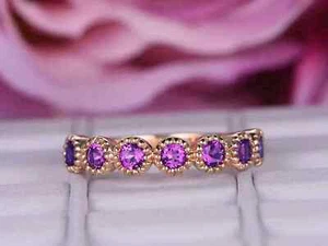2Ct Round Lab-Created Purple Amethyst Eternity Band Ring 14k Rose Gold Plated - Picture 1 of 7