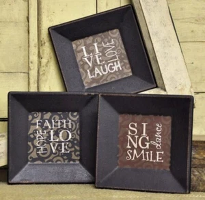 Primitive Decorative Wood Plates Live Laugh Love Faith Hope Love Sing Set/3 - Picture 1 of 5