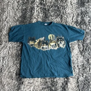 Vintage Damen T-Shirt Gr. XXL Kurzarm Wolf All Over Print Howling Moon Y2K - Bild 1 von 7
