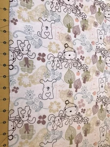 Animal Drawings Flannel Fabric Sold By The Yard #1809 - Picture 1 of 1