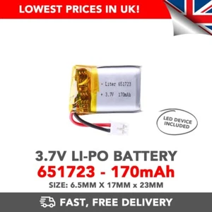 Batteria Li-Po 3.7V 170mAh (651723) Litio Ricaricabile Alta Capacità (+Dispositivo) - Foto 1 di 1