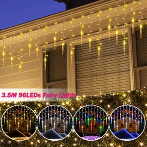 LED Icicle Outdoor Christmas Lights Curtain Fairy Lights Xmas Window Eave Mains - Picture 1 of 16
