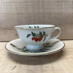 Castleton China USA Ma Lin Tea Cup and Saucer Floral Flowers Gold Trim 6 fl oz - Picture 1 of 16