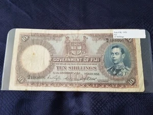Fiji 10 Shillings 1950 Pick #38j Circulated - Serial #B4 I.90.066 Tariff Incl - Picture 1 of 2