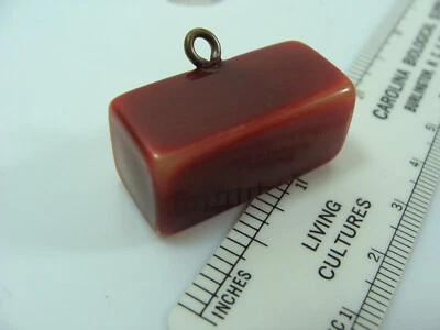 Vintage Old BAKELITE Art Deco Cherry Red Rectangle Thick Toggle Coat Button - Image 1 of 4