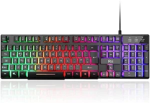 Rii RK100+ Black Gaming Keyboard,USB Wired Multiple Colors Rainbow LED Backlit L - Picture 1 of 7