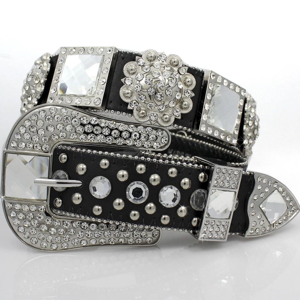 XS S M L XL NEGRO CUADRADO CRISTAL Y FLOR CONCHO HEBILLA CINTURÓN VAQUERO OCCIDENTAL NIÑA  Foto 1 de 1