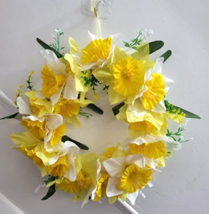 Decorative Floral Wreath - approx. 15"- Spring, daffodils, yellow, green - Picture 1 of 6