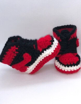 Crochet Baby Sneaker J Basketball Air Red Black White Jordan 1 Bred - Image 1 of 4