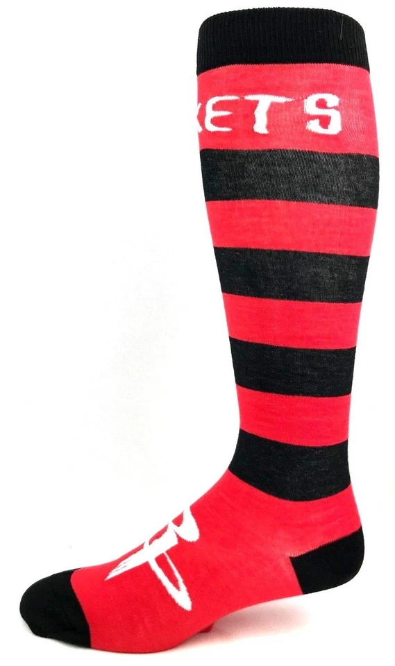 Houston Rockets Basketball Red Black Wide Striped Long Thin Crew Socks  - Image 1 of 3