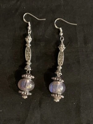 Pale Pink Murano Bead And Tibetan Silver Earrings One Of A Kind - Image 1 of 4