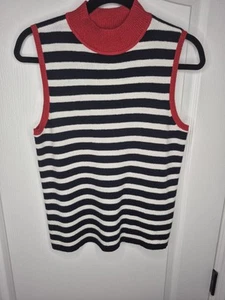 Liz Claiborne Collection Size M Turtleneck Sleeveless Striped Navy/white/red - Picture 1 of 11