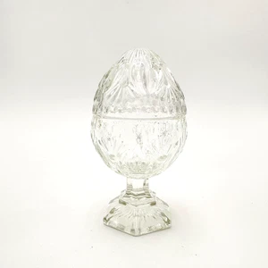 Egg Shaped Footed Lidded Candy Trinket Dish Vintage Clear Glass 5"H 3"W - Picture 1 of 10