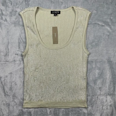 Camiseta sin mangas J Crew para mujer lentejuelas brillantes acanaladas sin mangas cuello redondo verde M Foto 1 de 4
