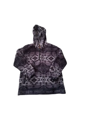 Koolaburra by UGG Brushed Back Sherpa Hoodie Pullover Black Geo Medium A544816 - Image 1 of 4