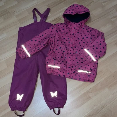 Regenanzug Gr.110/116/122 Regenjacke Regenhose Pink Lila gefüttert TOP - Bild 1 von 4