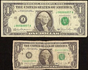 1988 A & 1981 $1 DOLLAR BILL SHRUNKEN FEDERAL RES PAPER MONEY REAL SMALL NOTE - Picture 1 of 2